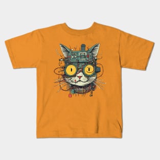 Futuristic Cyber Cat  Funny Kitty Kids T-Shirt